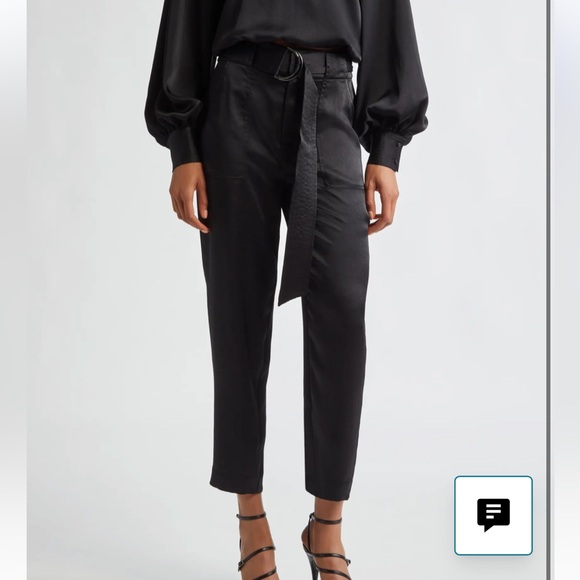 Ramy Brook Pants - Ramy brook black Hayden belted satin cropped utility pants NWT SZ 6